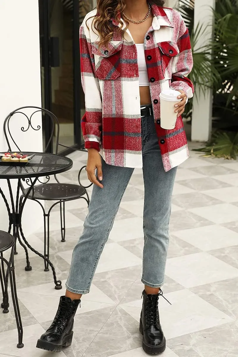 AUTOMET Womens Fall Outfits Fashion Clothes Shackets Flannel Plaid Button Down Long Sleeve Shirts Jackets