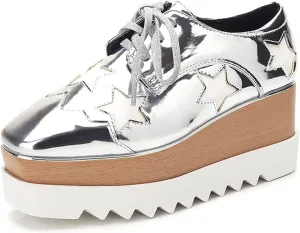 Autumn Women Flat Platform Casual Shoes Inner Heightening Wedge Shoes Stylish Platform Sneakers Women's Comfortable All-Match Shoes (Color : Silver, Shoe Size : 7)