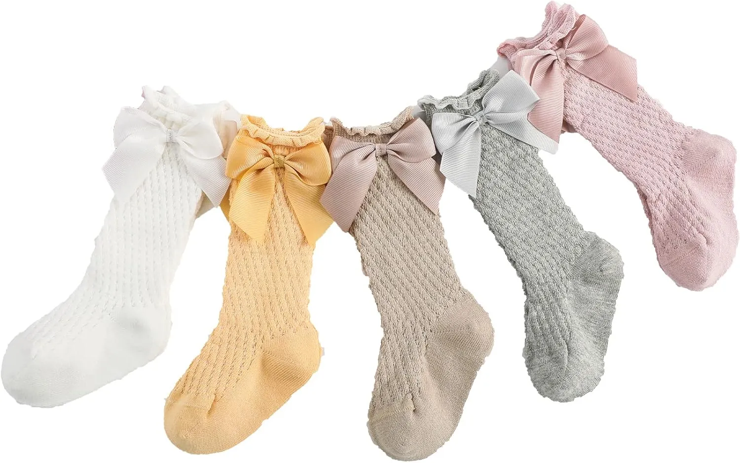 Baby Girls Knee High Socks Toddler Mesh Bowknot Breathable Dress Socks Little Girls Cotton Tube Stockings