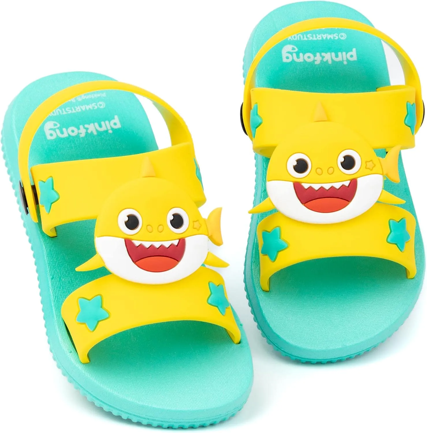 Baby Shark Kids Sandals | Blue & Yellow Sliders with Supportive Strap | Singing Shark Family Sliders Summer Slip-on Footwear