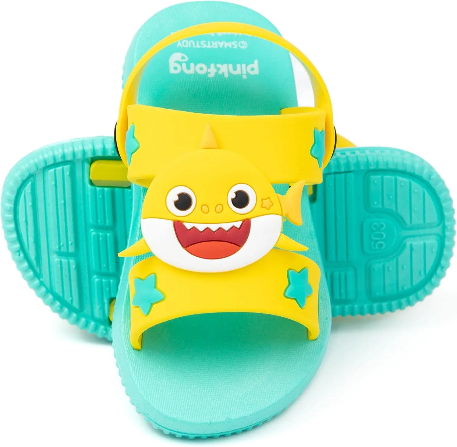 Baby Shark Kids Sandals | Blue & Yellow Sliders with Supportive Strap | Singing Shark Family Sliders Summer Slip-on Footwear