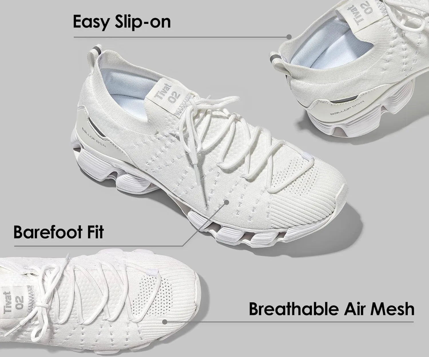 BALLOP TIVAT 2.0 Unisex Walking Shoes, Arch Support Sneakers for Women Men