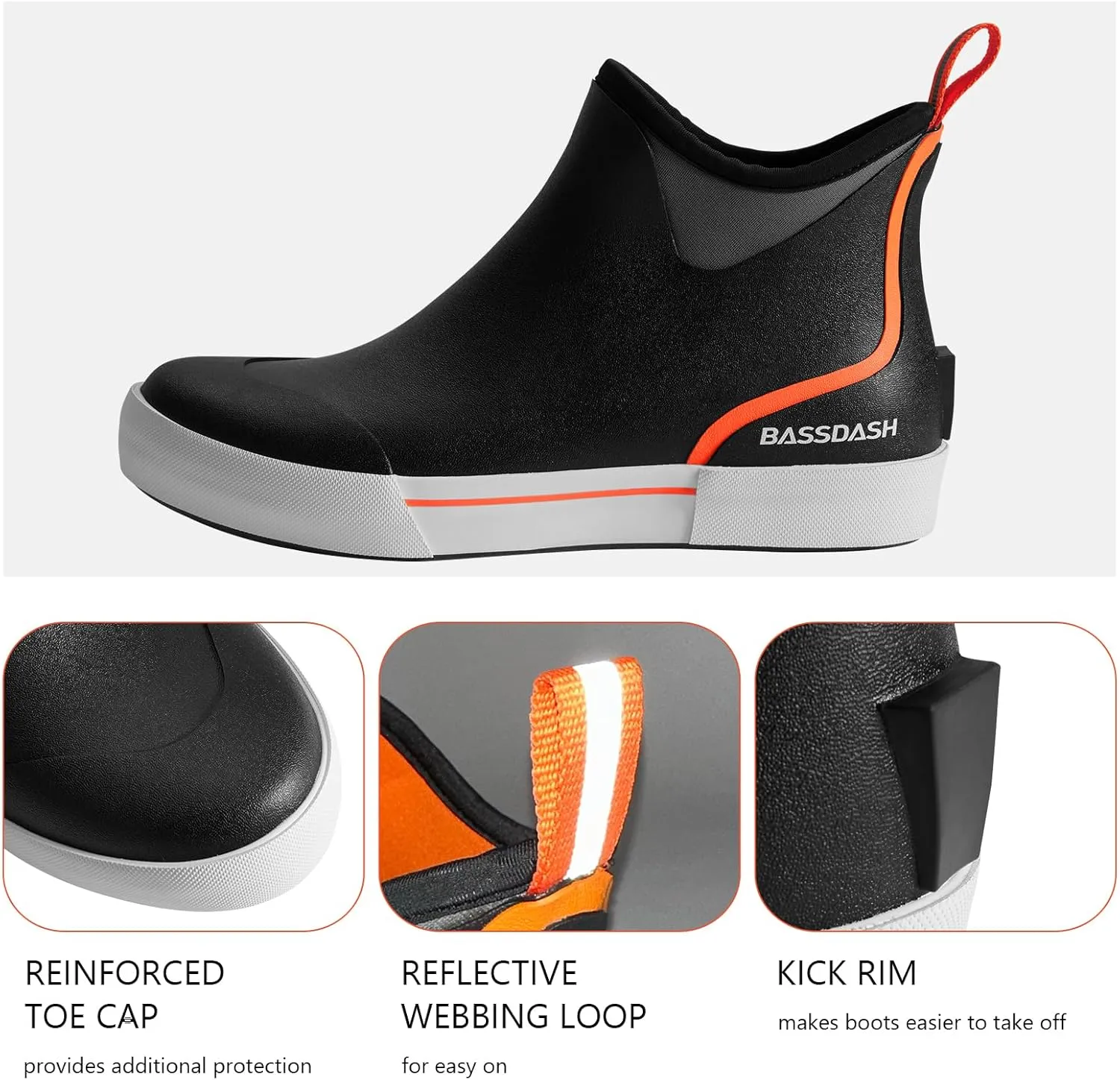BASSDASH Men’s 4.5" Waterproof Fishing Deck Boots Anti-Slip Rubber Ankle Boots Rain Shoes for Boating Gardening Working