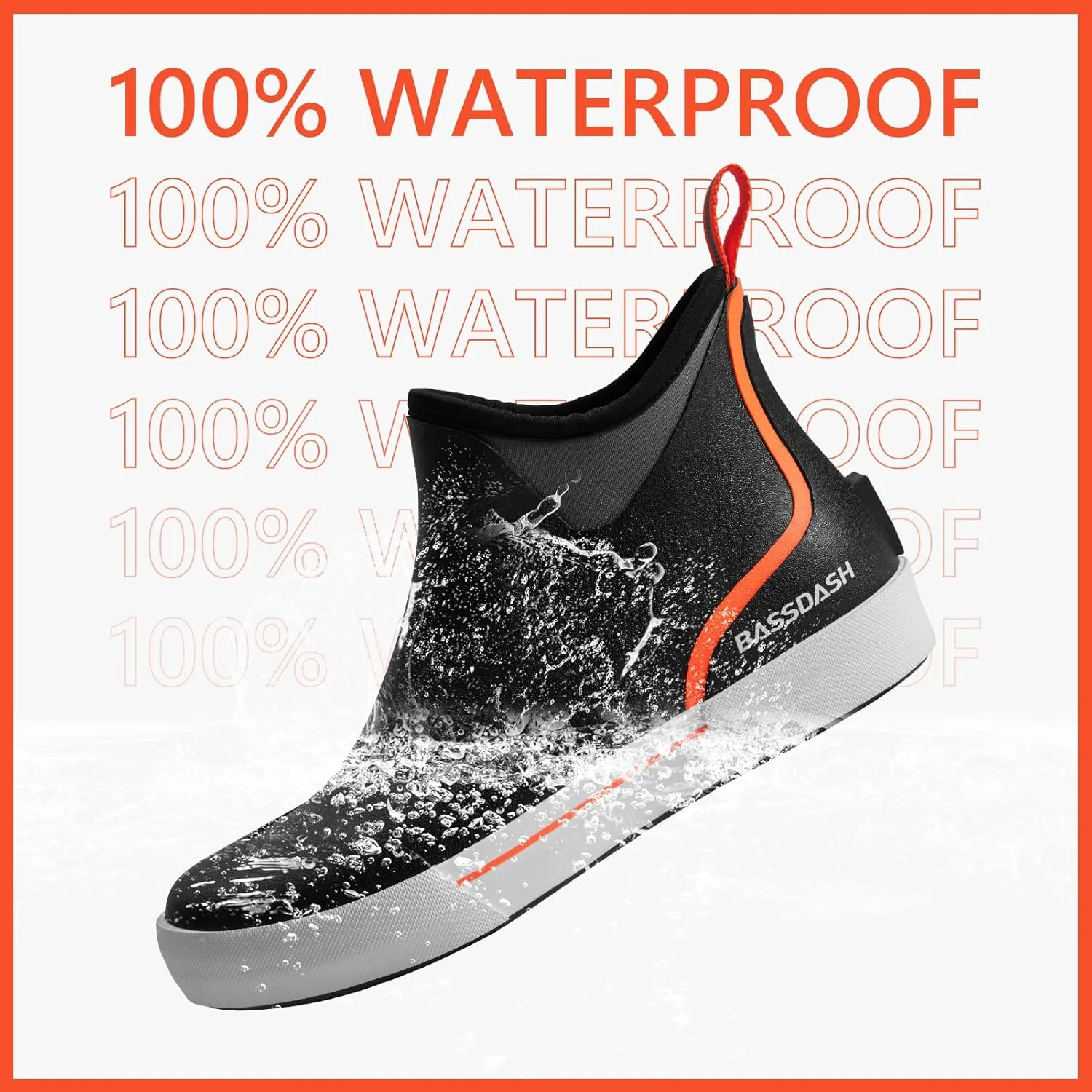 BASSDASH Men’s 4.5" Waterproof Fishing Deck Boots Anti-Slip Rubber Ankle Boots Rain Shoes for Boating Gardening Working