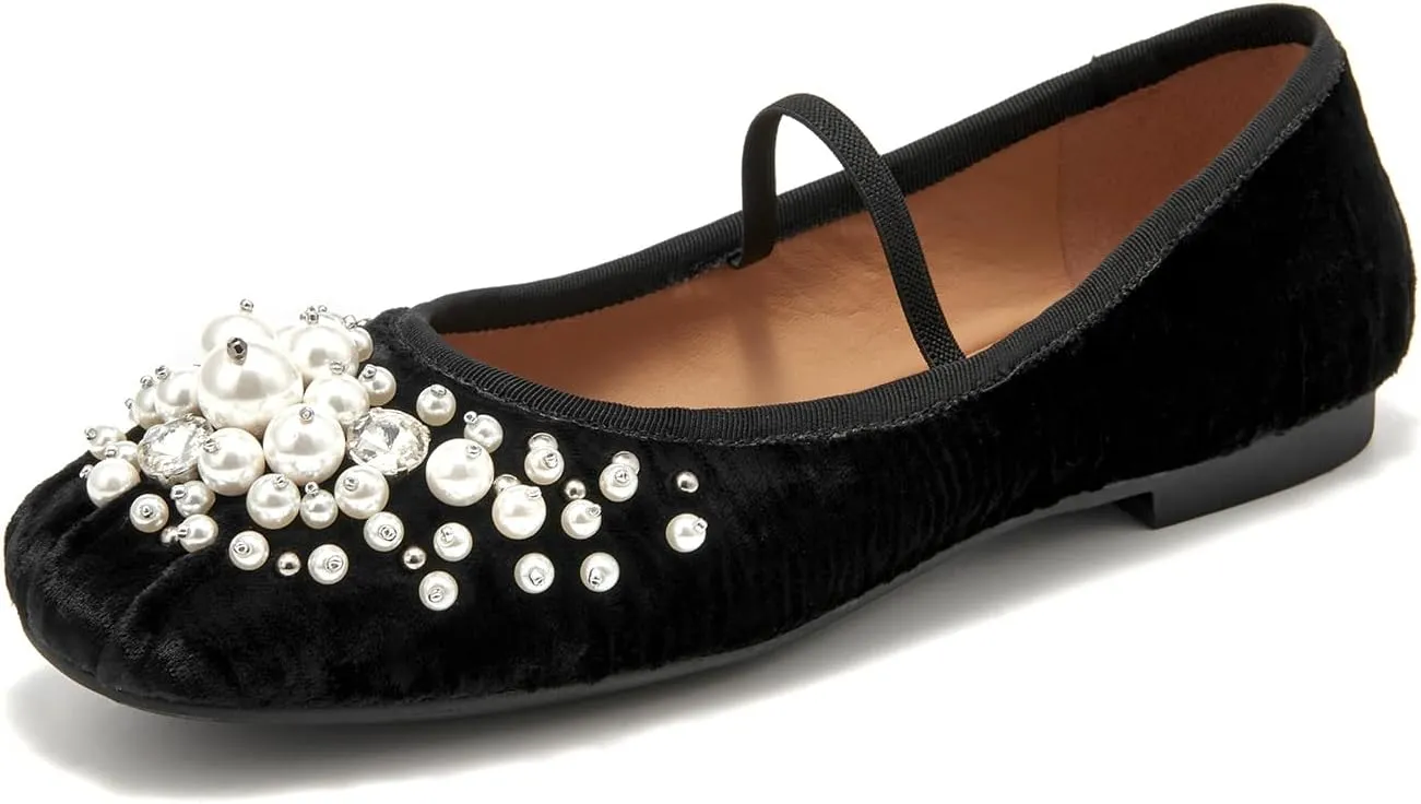 BEAU TODAY Mary Jane Shoes Women, Ballet Flats Shoes for Women, Buckle Strap Genuine Leather Flats, Comfortable Square Toe Dressy Mary Jane Flats Trendy