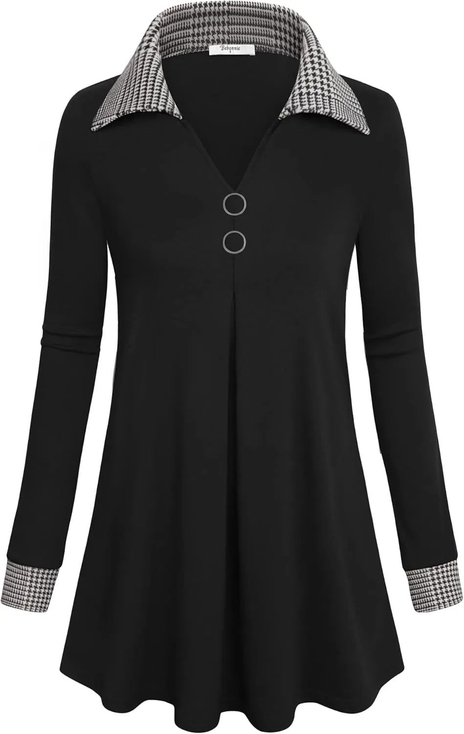 Bebonnie Womens Long Sleeve Casual Lapel V Neck Pullover Tunic Blouse Tops with Buttons