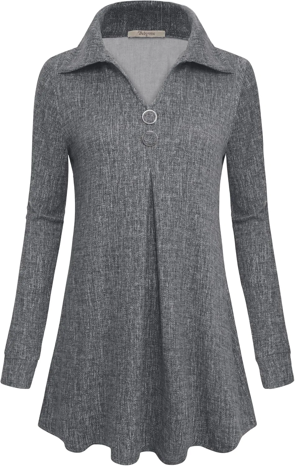 Bebonnie Womens Long Sleeve Casual Lapel V Neck Pullover Tunic Blouse Tops with Buttons