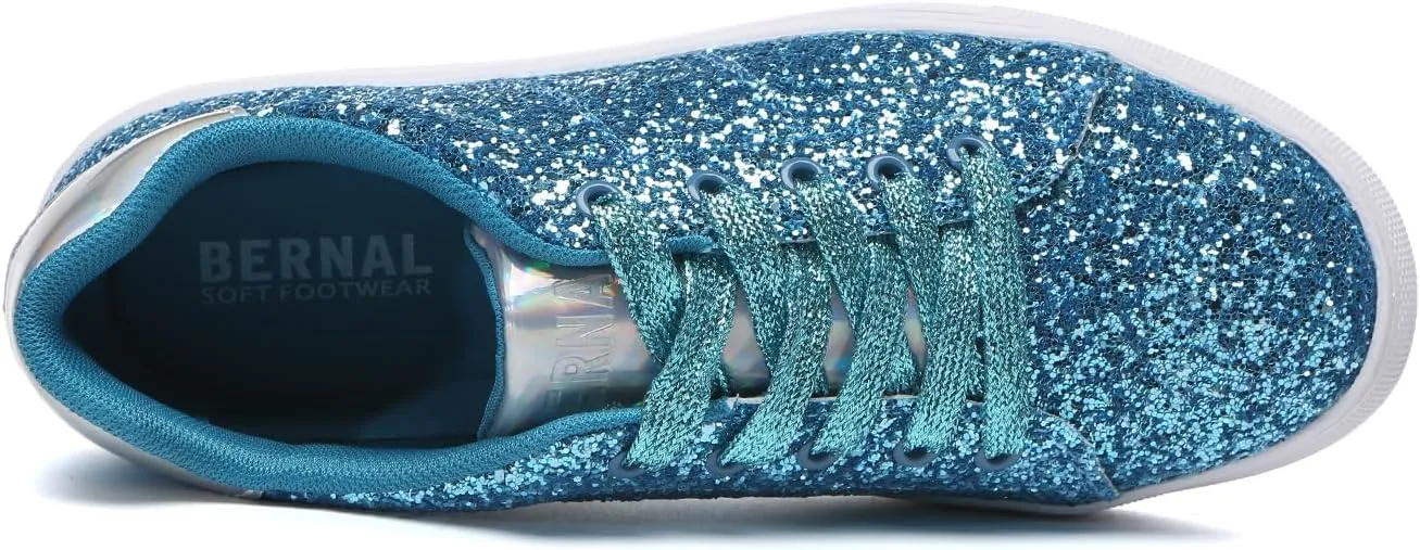 Bernal Women Glitter Sneakers Fashion Shiny Sparkle Sneakers Lightweight Rubber Outsole Non Slip Lace Up Walking Shoes