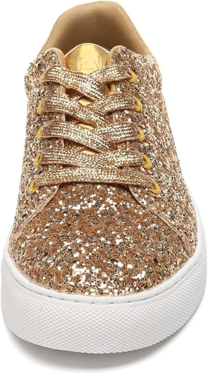 Bernal Women Glitter Sneakers Fashion Shiny Sparkle Sneakers Lightweight Rubber Outsole Non Slip Lace Up Walking Shoes