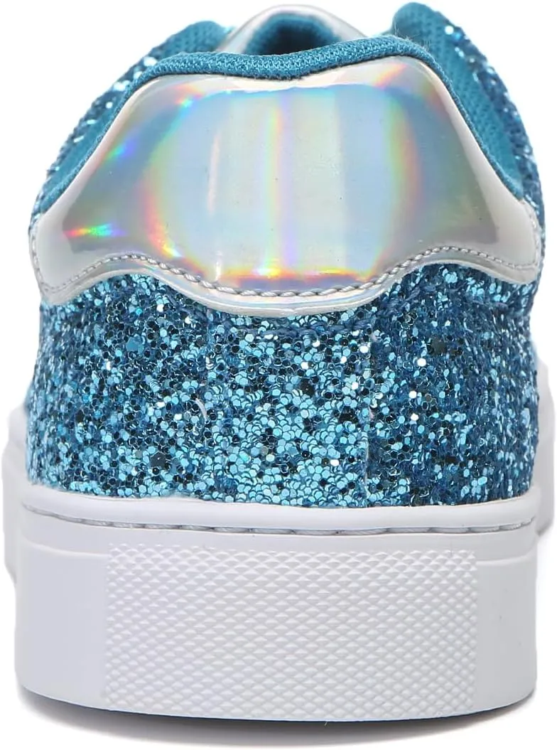 Bernal Women Glitter Sneakers Fashion Shiny Sparkle Sneakers Lightweight Rubber Outsole Non Slip Lace Up Walking Shoes