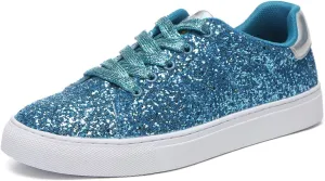 Bernal Women Glitter Sneakers Fashion Shiny Sparkle Sneakers Lightweight Rubber Outsole Non Slip Lace Up Walking Shoes