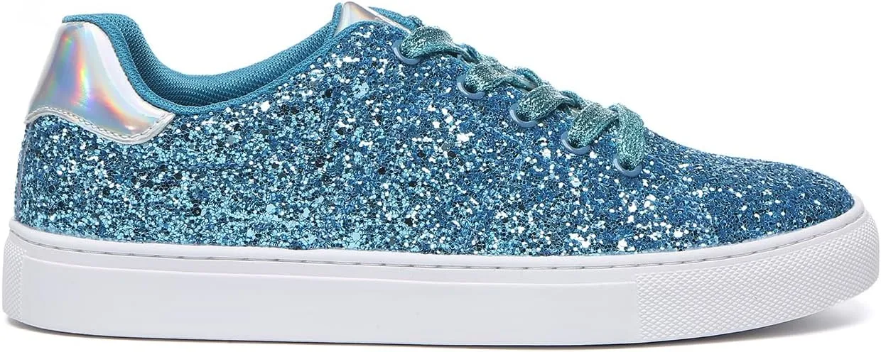 Bernal Women Glitter Sneakers Fashion Shiny Sparkle Sneakers Lightweight Rubber Outsole Non Slip Lace Up Walking Shoes