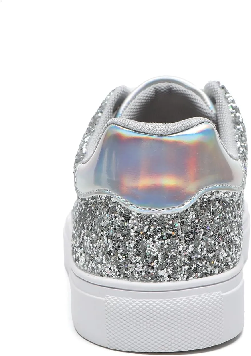 Bernal Women Glitter Sneakers Fashion Shiny Sparkle Sneakers Lightweight Rubber Outsole Non Slip Lace Up Walking Shoes