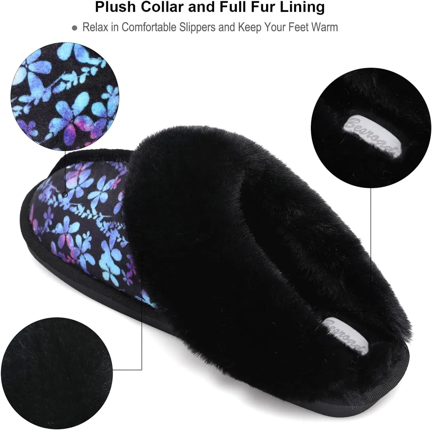 Besroad Winter Fuzzy House Slippers Sandals Plush Faux Fur Fluffy Flats Slippers Warm Slide Shoes for Women