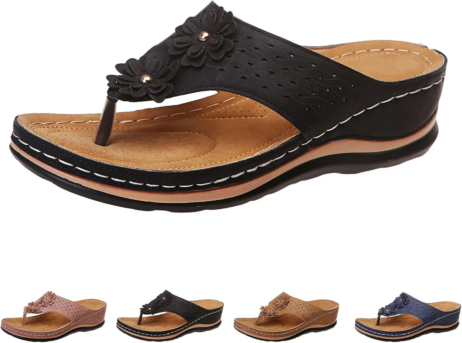 Best Arch Support Flip Flops for Women Leather Walking Sandals for Women Beach Sandals for Women Summer Arch Support Slides for Women Walking Shoes Women Comfort Slip On Western Sandals for Women