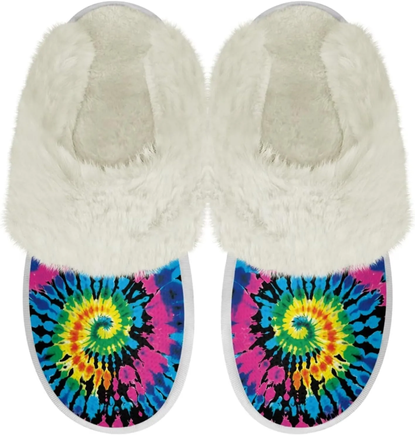 Binienty Women Bedroom Slippers Retro Winter Fuzzy Slippers Memory Foam Non-Slip Thin-Soled