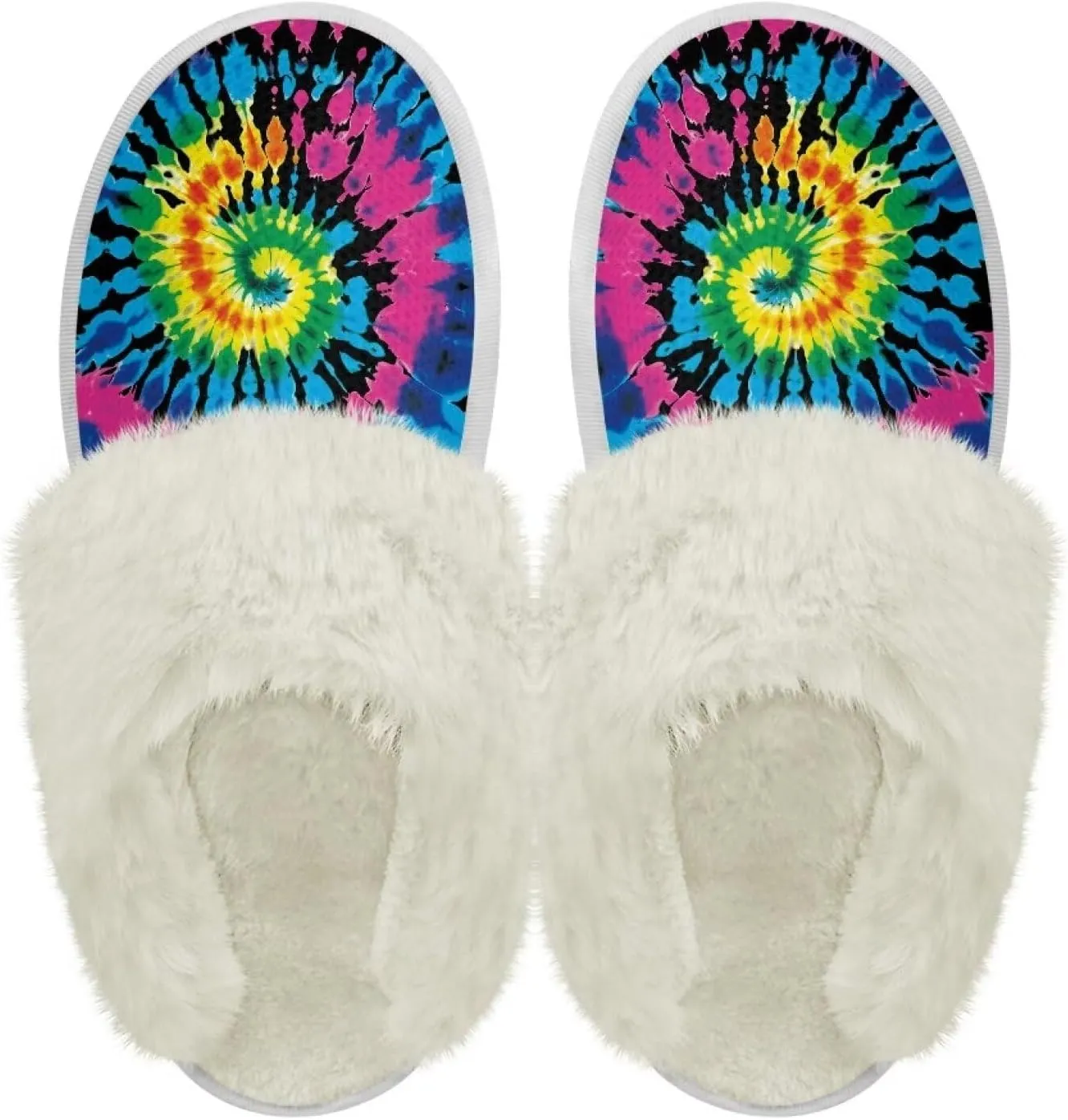 Binienty Women Bedroom Slippers Retro Winter Fuzzy Slippers Memory Foam Non-Slip Thin-Soled