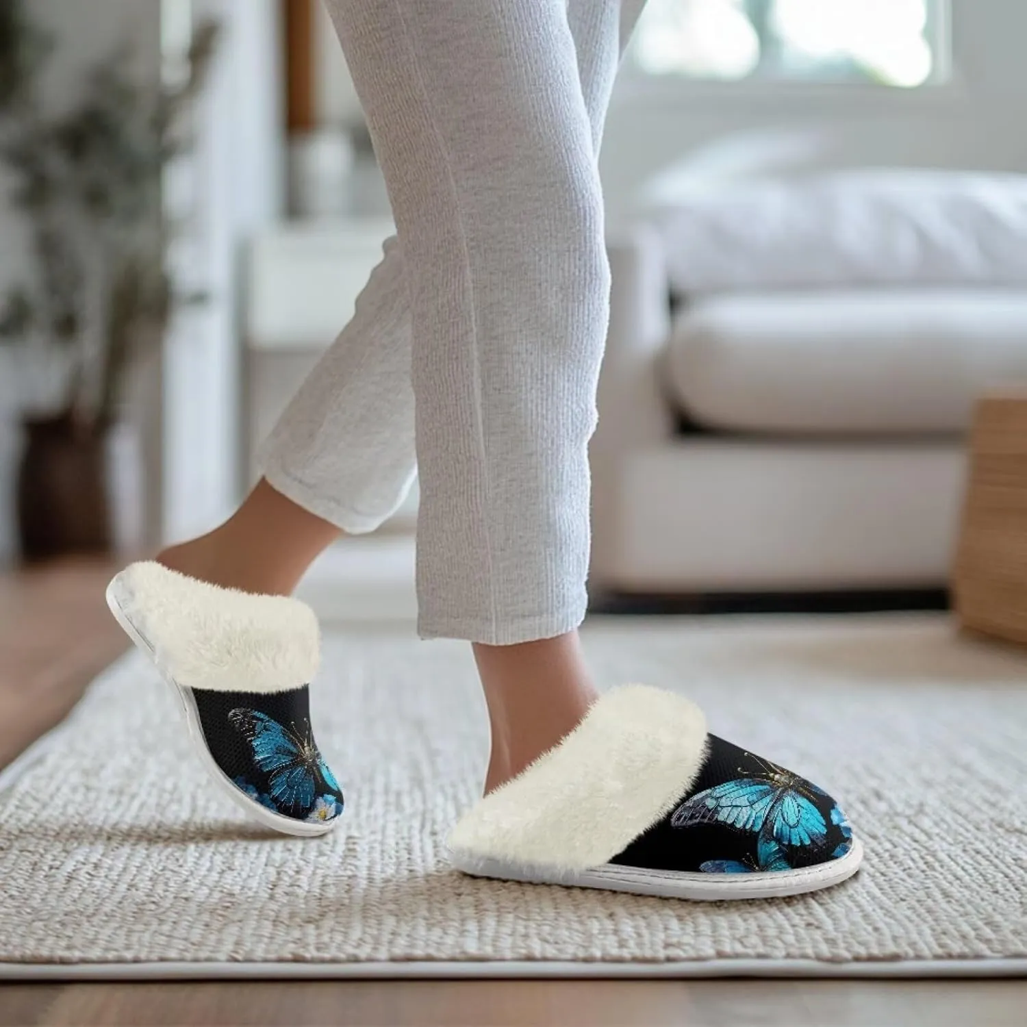 Binienty Women's Men's House Shoes Ultra Lightweight Fuzzy Winter Slippers