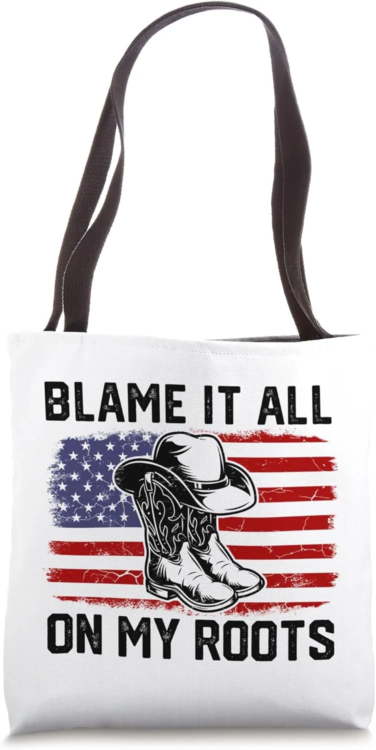 Blame It All On My Roots Country Music Vintage US Flag Tote Bag