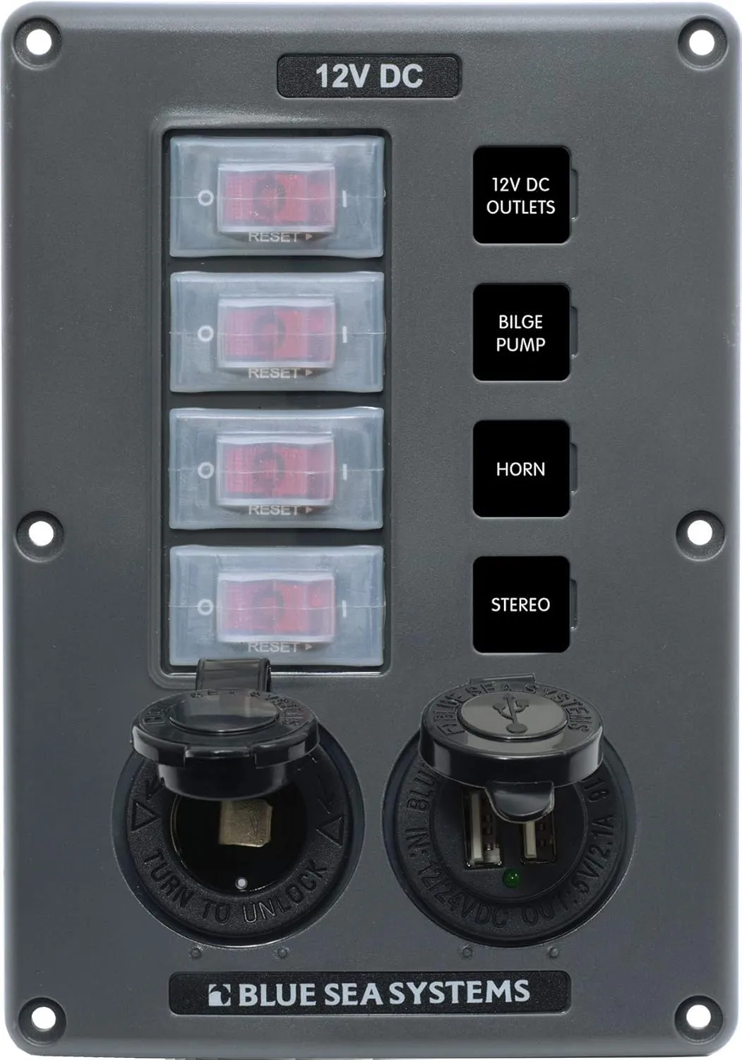 Blue Sea Systems 4321 Circuit Breaker Switch Panel, Black , Gray