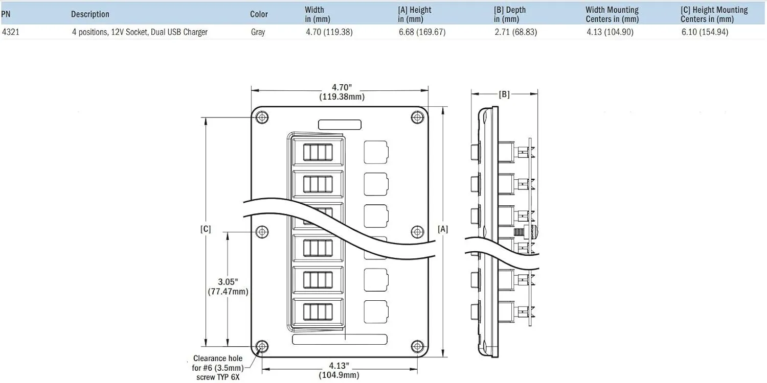 Blue Sea Systems 4321 Circuit Breaker Switch Panel, Black , Gray