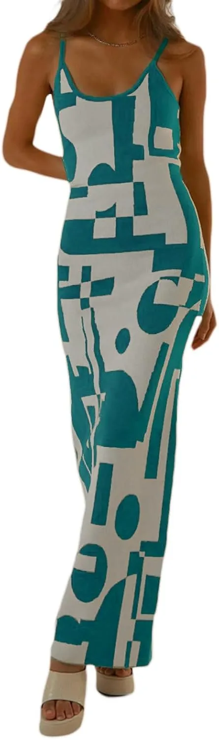 Bodycon Dresses for Women Summer Knit Hollow Out Sexy Night Out Midi Maxi Dress Sleeveless Long Cut Out Dress