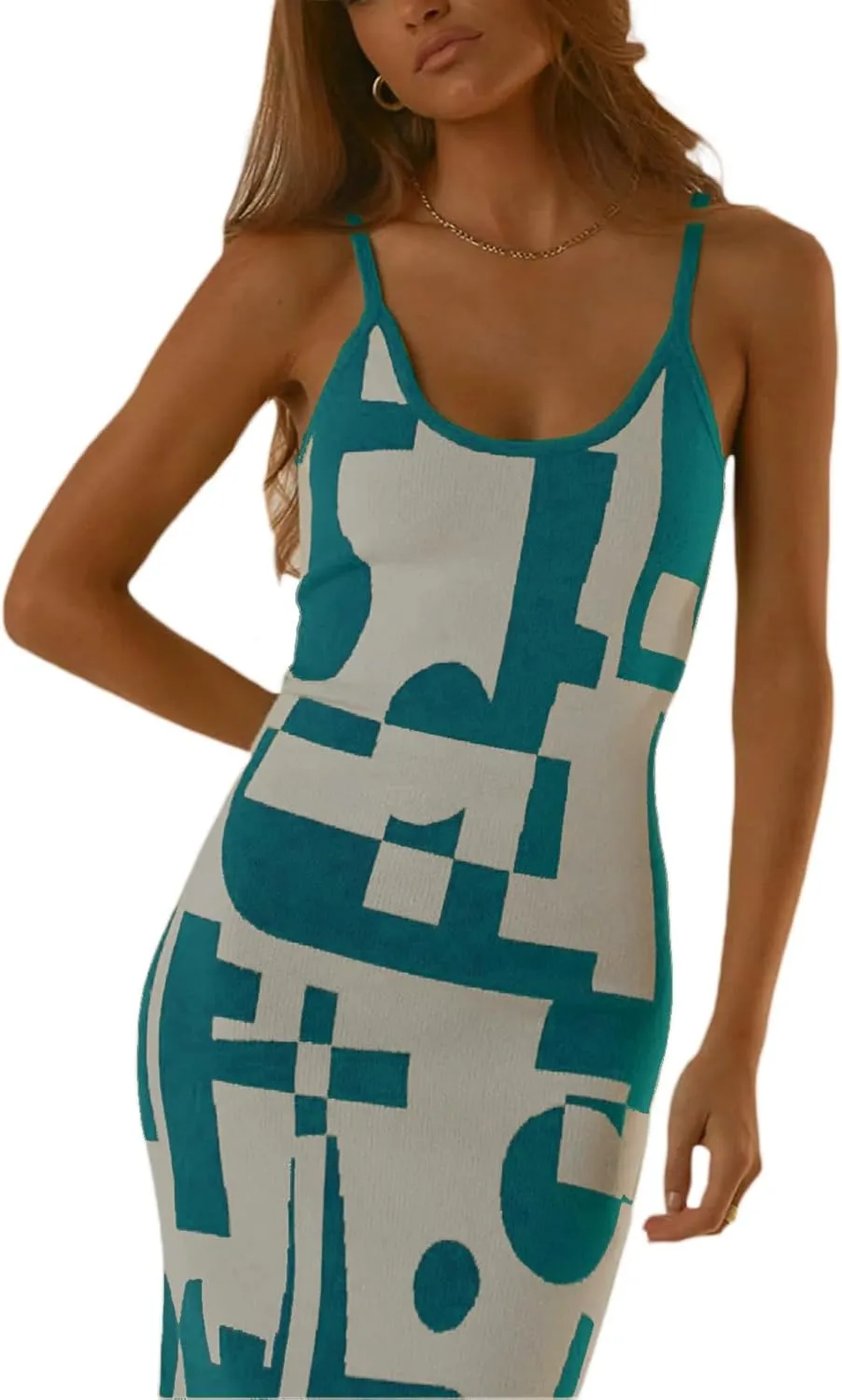 Bodycon Dresses for Women Summer Knit Hollow Out Sexy Night Out Midi Maxi Dress Sleeveless Long Cut Out Dress