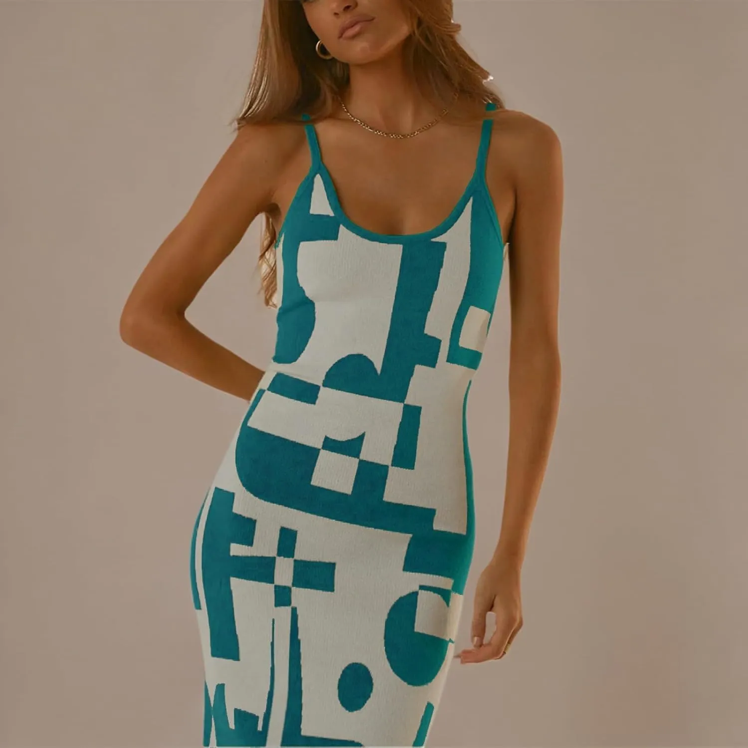 Bodycon Dresses for Women Summer Knit Hollow Out Sexy Night Out Midi Maxi Dress Sleeveless Long Cut Out Dress