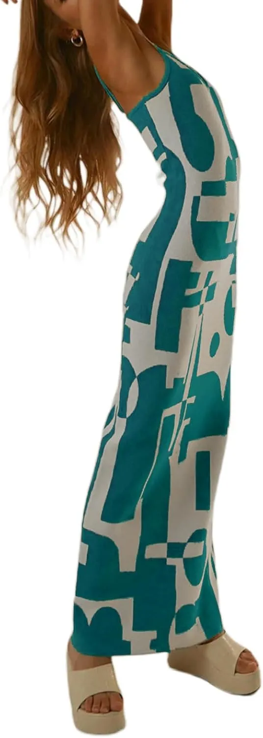 Bodycon Dresses for Women Summer Knit Hollow Out Sexy Night Out Midi Maxi Dress Sleeveless Long Cut Out Dress