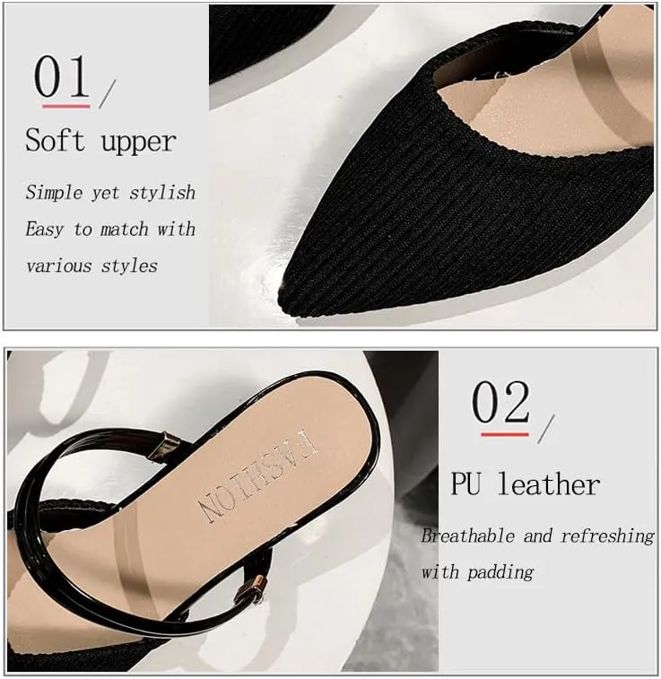 Boxpopla Women's Closed Pointed Toe Mules Two Way Wear Strap Backless Loafer for Women Mid Chunky Heel Mule Slingback Sandals Slip on Slides Dress Shoes
