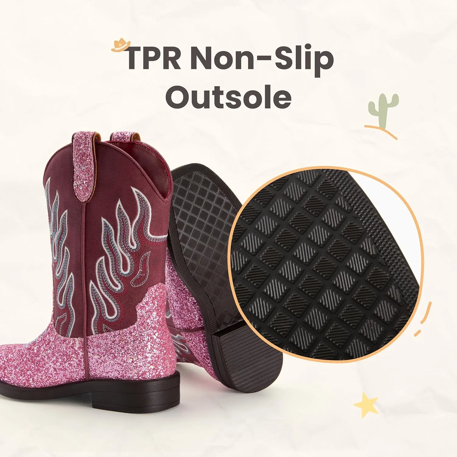 Boys Cowboy Boots Toddler Girls Cowgirl Boots Glow In The Dark Little Big Kid Western Glitter Mid Calf Embroidered Pull On Low Heel All Seasons Unisex-Child Comfortable Party Birthday Dress Up Dance