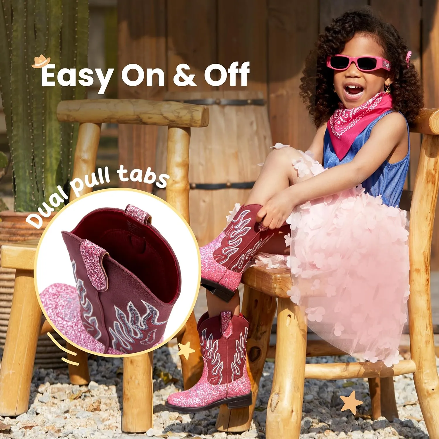 Boys Cowboy Boots Toddler Girls Cowgirl Boots Glow In The Dark Little Big Kid Western Glitter Mid Calf Embroidered Pull On Low Heel All Seasons Unisex-Child Comfortable Party Birthday Dress Up Dance