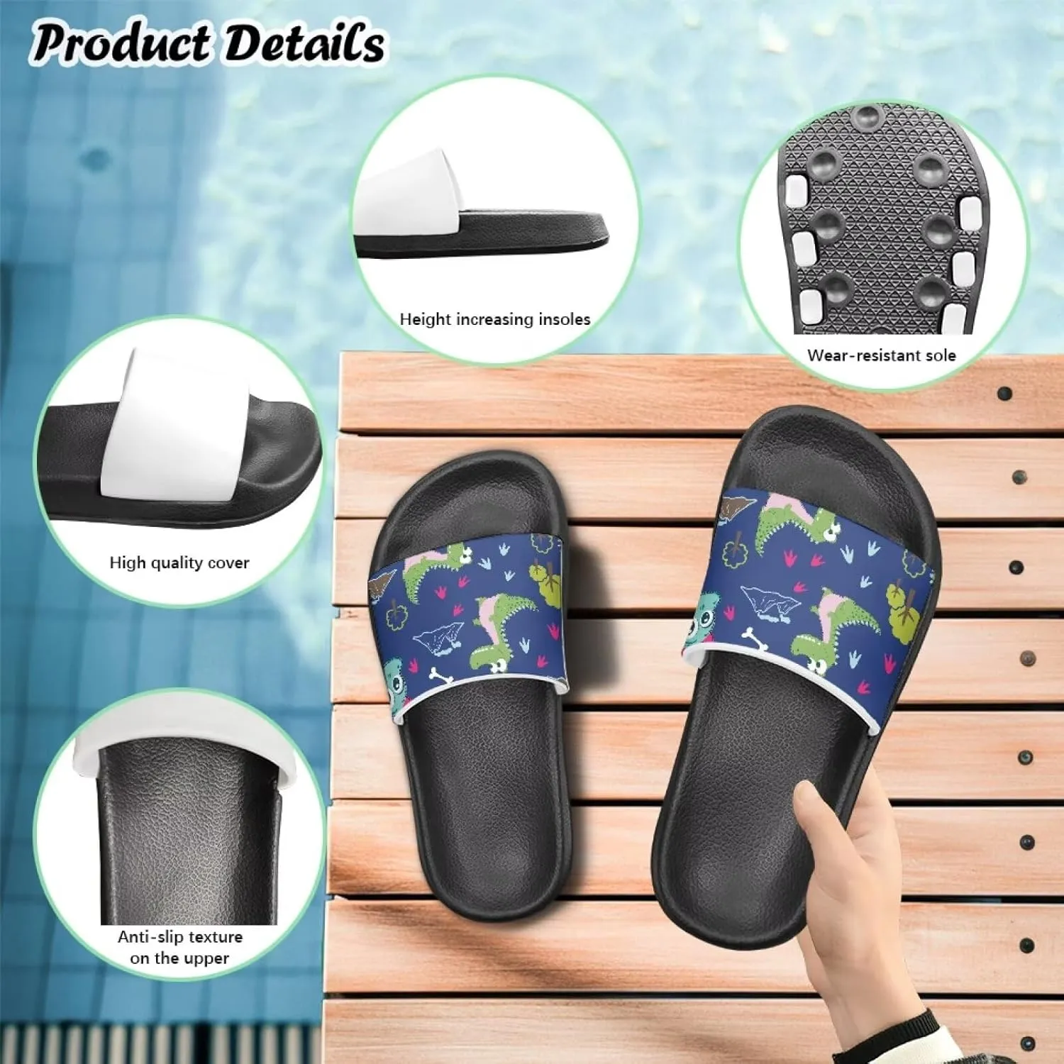 Boys Slide Sandals Kids Summer Slippers Slip On for Outdoor Beach Pool Shower (Little Kid/Big Kid)