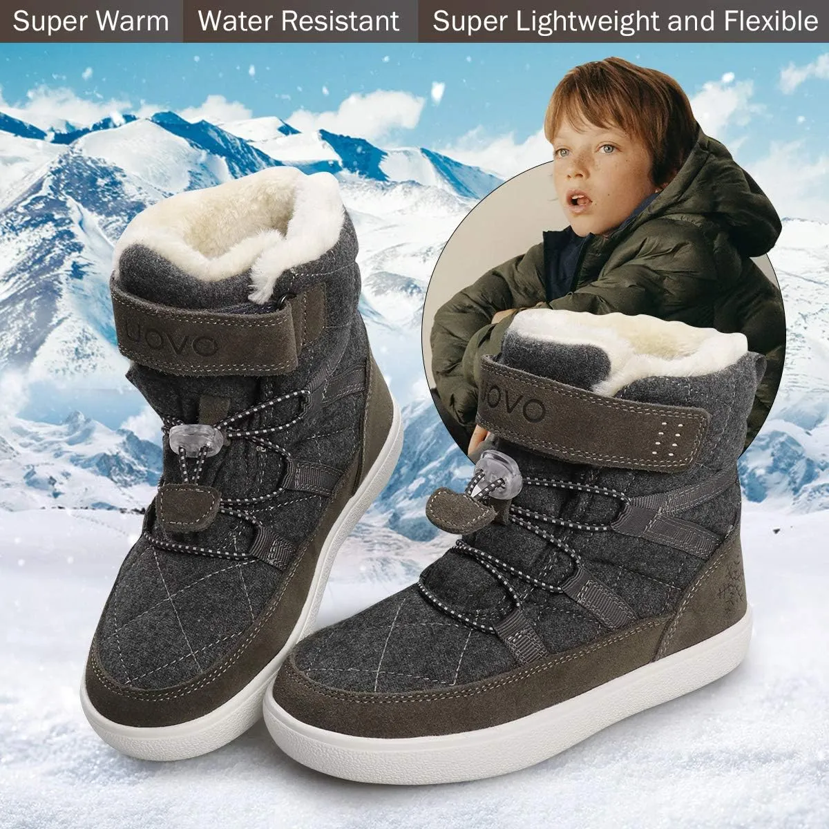 Boys Snow Boots Boys Winter Boots for Kids Waterproof Winter Snow Boots for Boys Warm Fur Lined Slip Resistant Outdoor (Toddler/Little Boys)