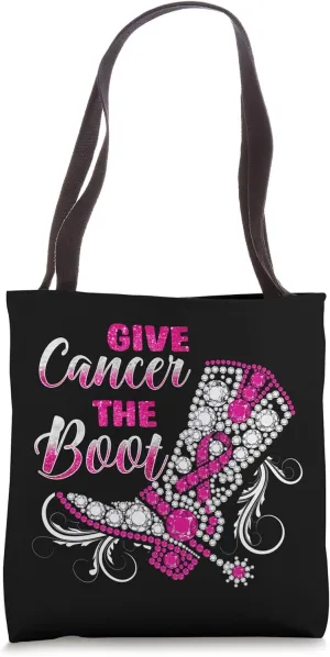 Breast Cancer Gift Western Cowboy Boots Pink Ribbon Survivor Tote Bag