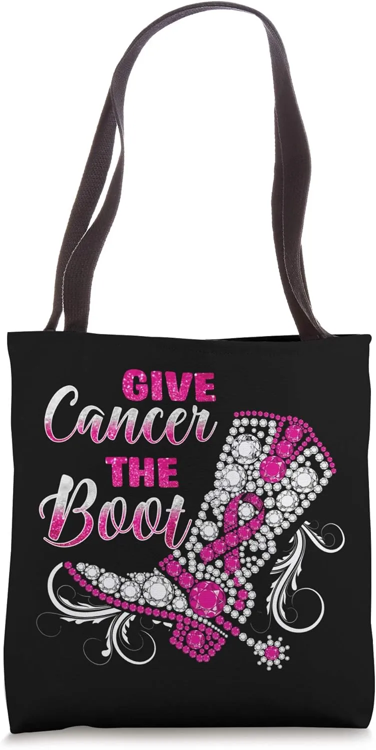 Breast Cancer Gift Western Cowboy Boots Pink Ribbon Survivor Tote Bag
