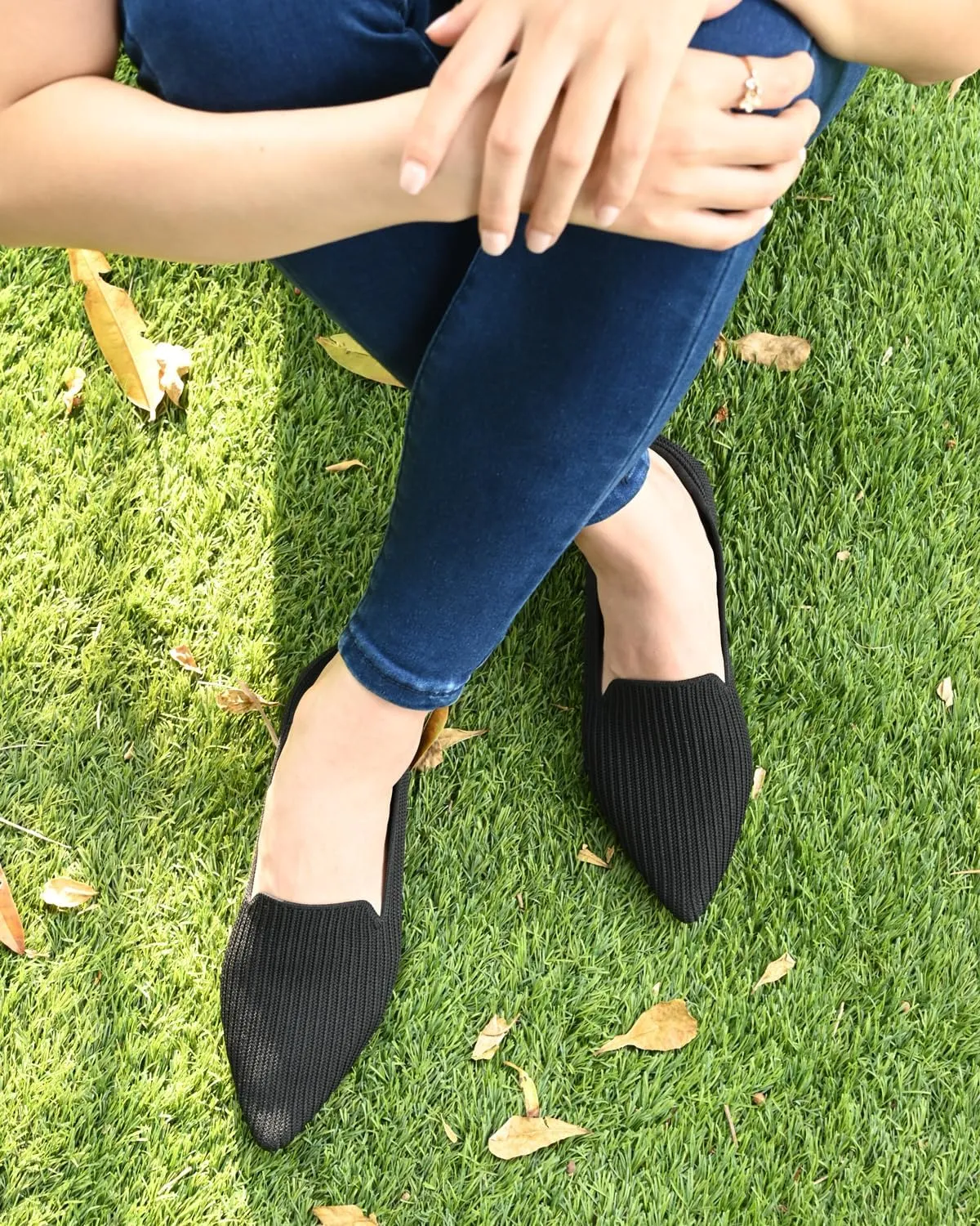 Brown Women's One Size Pointed Toe Slip-On Knit Ballet Flats for Dressy Casual Office Work Walking Flats