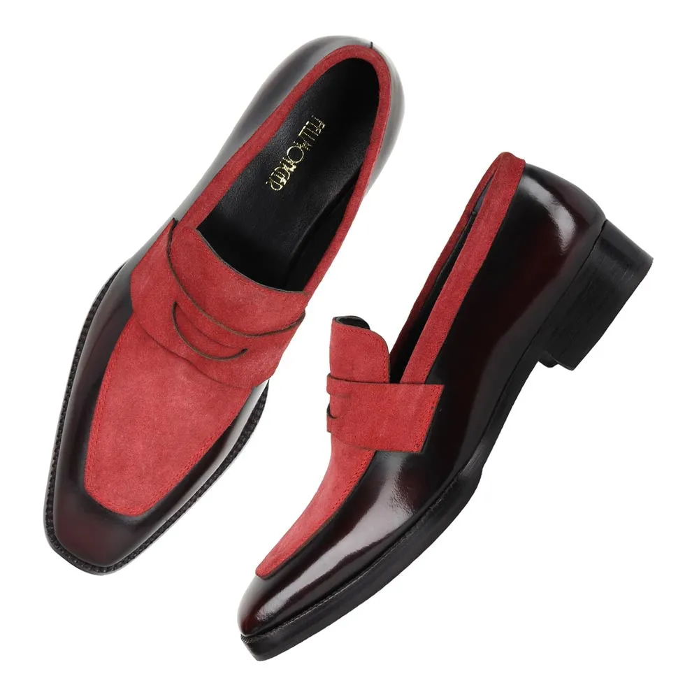 Burgundy Brushed   Suede Detailed Evening Penny Loafers