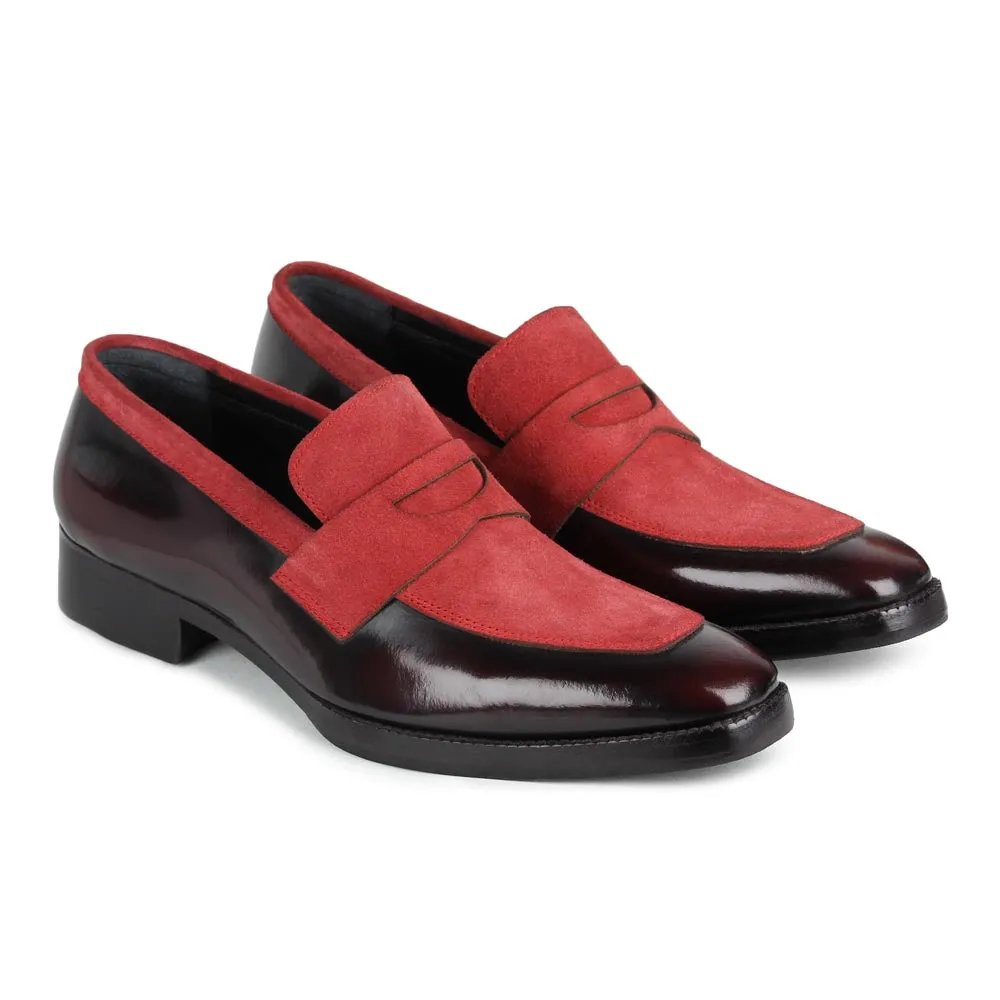 Burgundy Brushed   Suede Detailed Evening Penny Loafers