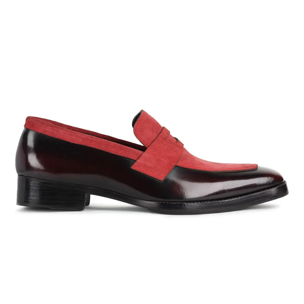 Burgundy Brushed   Suede Detailed Evening Penny Loafers