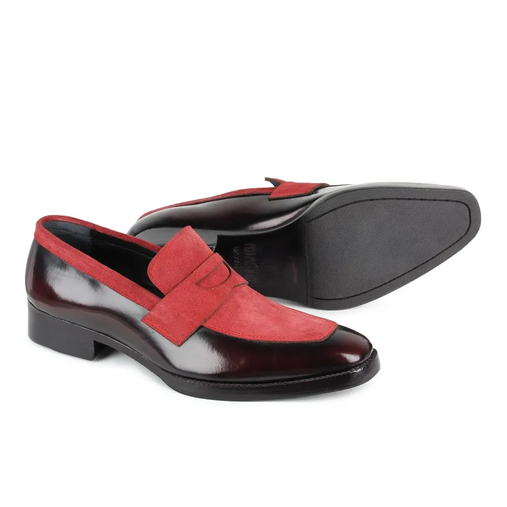 Burgundy Brushed   Suede Detailed Evening Penny Loafers