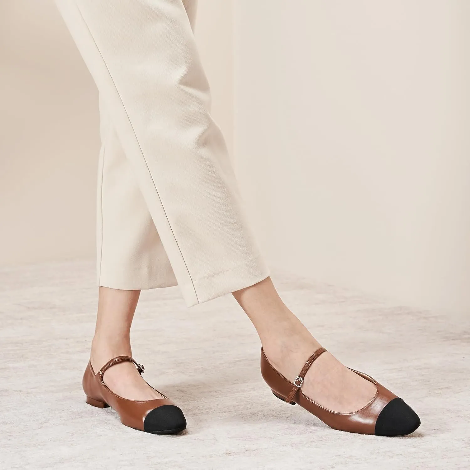 C. Paravano Women's Mary Jane Flats | Round Toe Leather Ballet Flats with Adjustable Strap, Dressy and Casual Shoes for Office,Travel,Bridal, Church,Business Meetings & Daily Wear