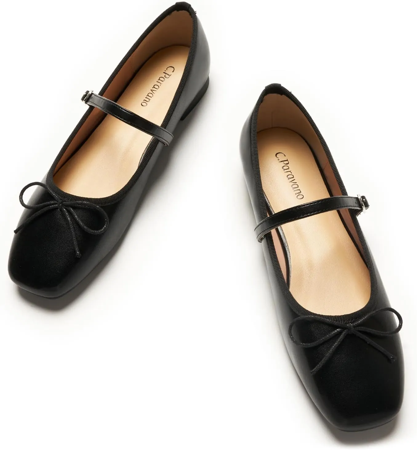 C. Paravano Women's Mary Jane Flats - Square Toe Bowknot Ballet Flats with Adjustable Strap, Comfortable Flats for Women, Office Work, Casual Walking and Dressy Occasions