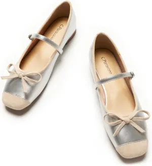 C. Paravano Women's Mary Jane Flats - Square Toe Bowknot Ballet Flats with Adjustable Strap, Comfortable Flats for Women, Office Work, Casual Walking and Dressy Occasions