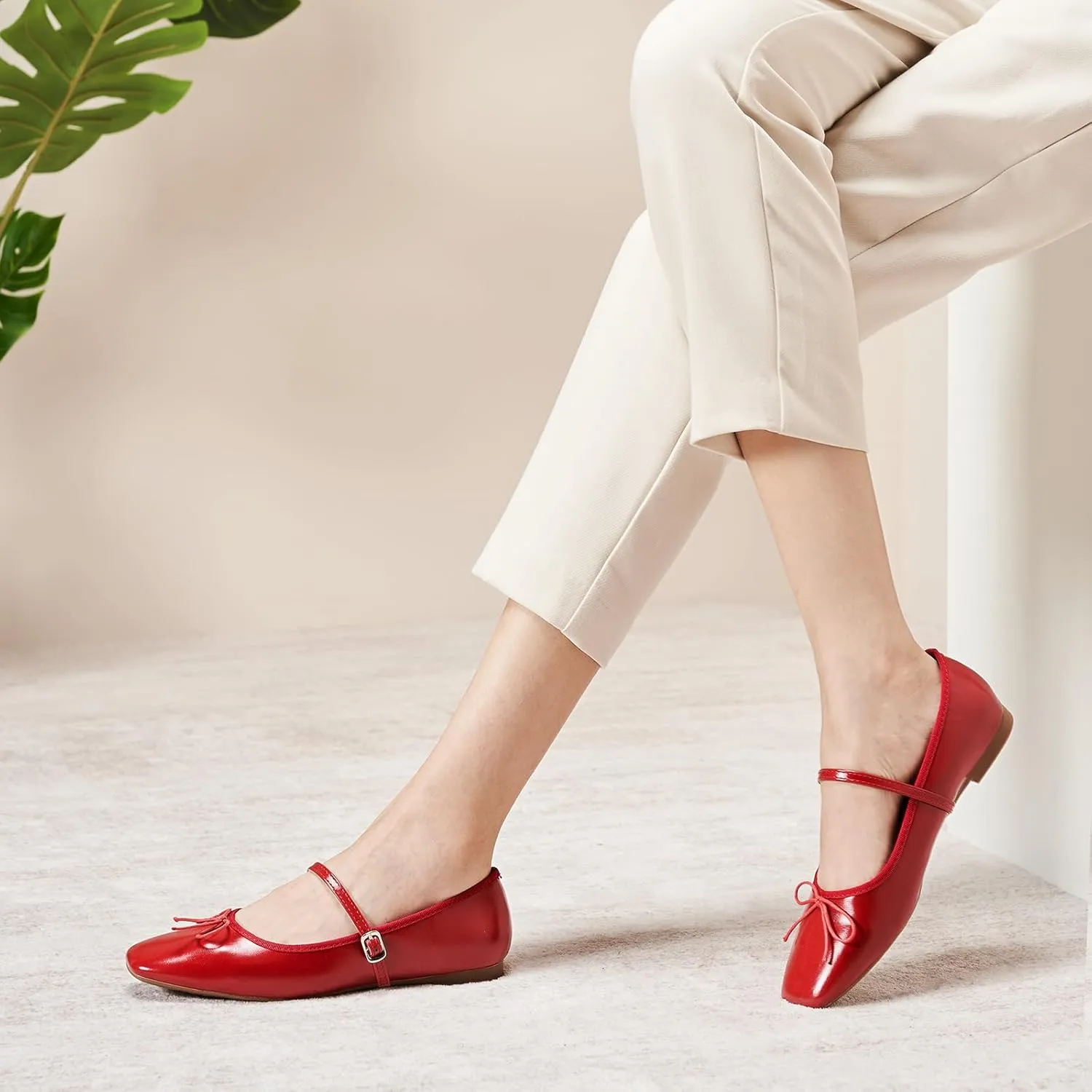 C. Paravano Women's Mary Jane Flats - Square Toe Bowknot Ballet Flats with Adjustable Strap, Comfortable Flats for Women, Office Work, Casual Walking and Dressy Occasions