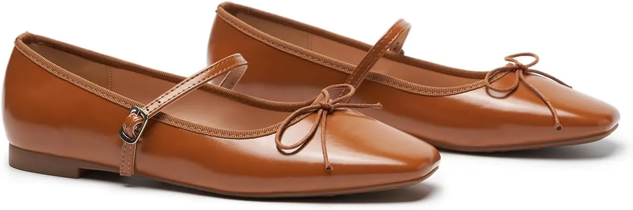 C. Paravano Women's Mary Jane Flats - Square Toe Bowknot Ballet Flats with Adjustable Strap, Comfortable Flats for Women, Office Work, Casual Walking and Dressy Occasions