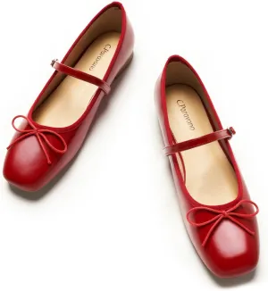 C. Paravano Women's Mary Jane Flats - Square Toe Bowknot Ballet Flats with Adjustable Strap, Comfortable Flats for Women, Office Work, Casual Walking and Dressy Occasions