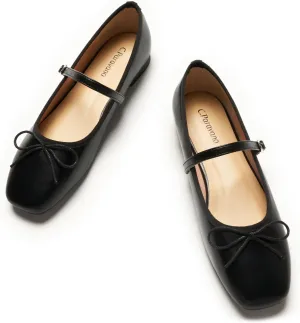 C. Paravano Women's Mary Jane Flats - Square Toe Bowknot Ballet Flats with Adjustable Strap, Comfortable Flats for Women, Office Work, Casual Walking and Dressy Occasions