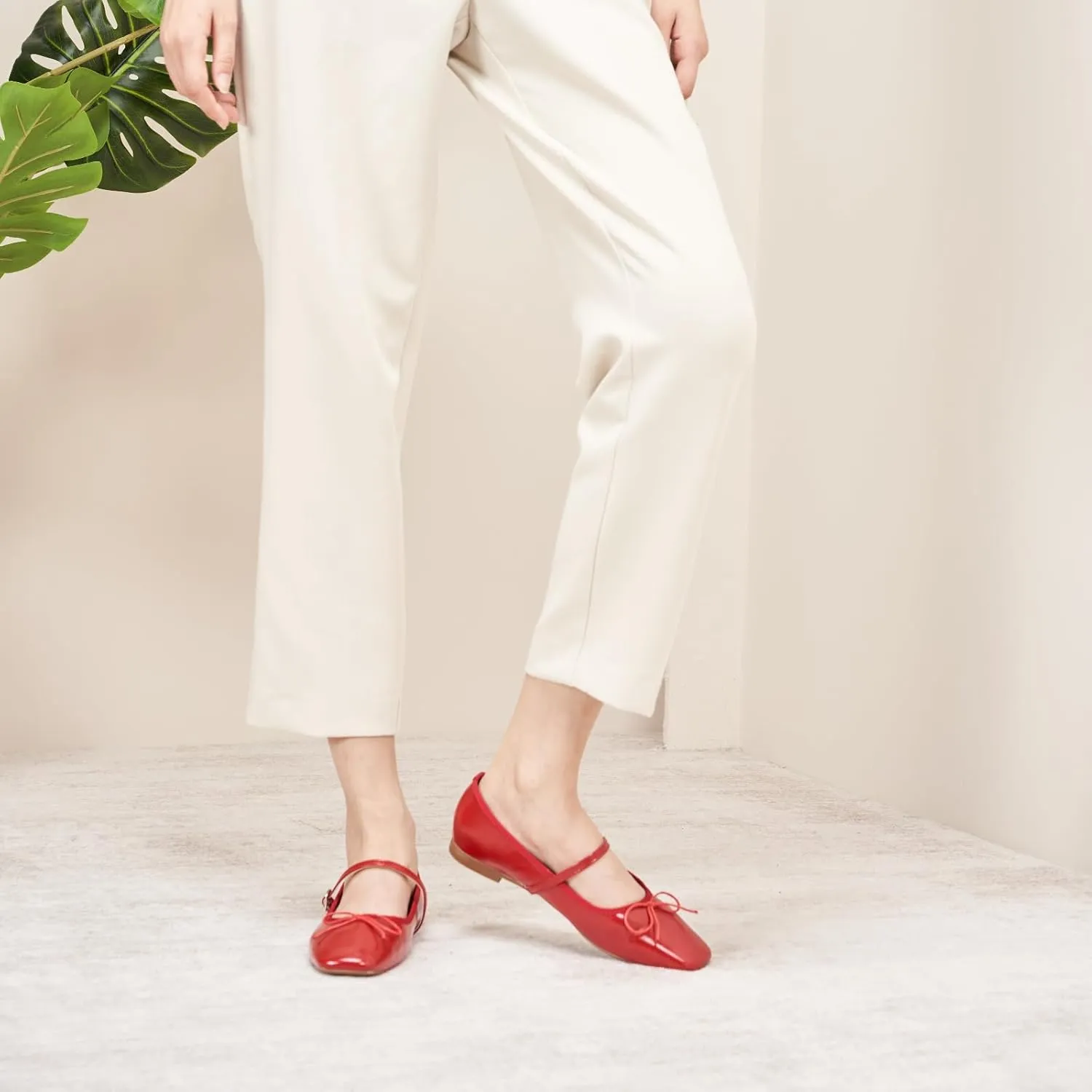 C. Paravano Women's Mary Jane Flats - Square Toe Bowknot Ballet Flats with Adjustable Strap, Comfortable Flats for Women, Office Work, Casual Walking and Dressy Occasions