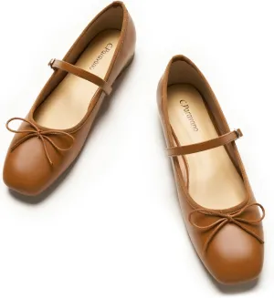 C. Paravano Women's Mary Jane Flats - Square Toe Bowknot Ballet Flats with Adjustable Strap, Comfortable Flats for Women, Office Work, Casual Walking and Dressy Occasions